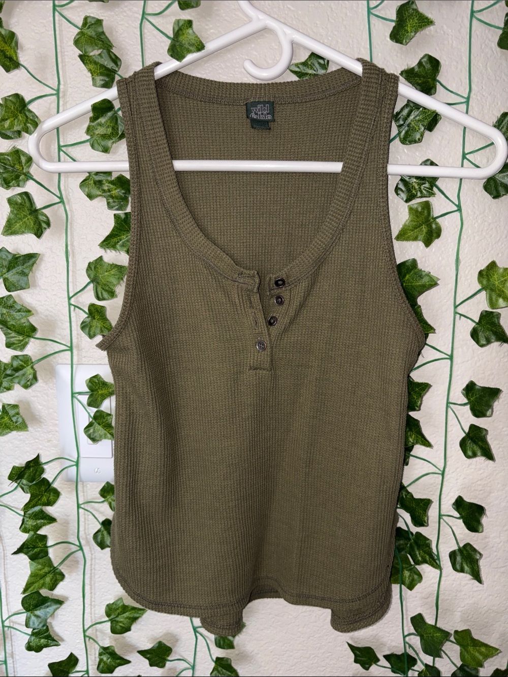wild fable Olive Ribbed Henley Tank Top